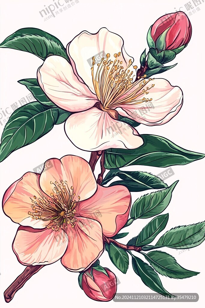 手绘茶果花