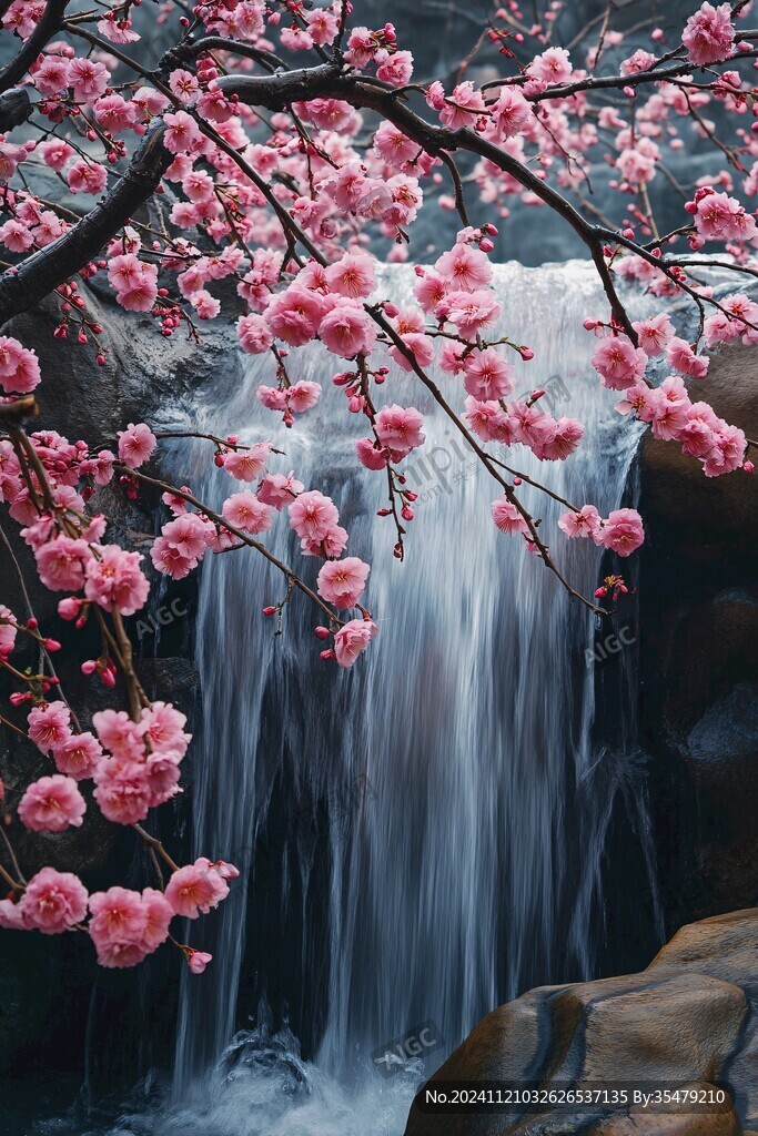 桃花梅花日出山涧
