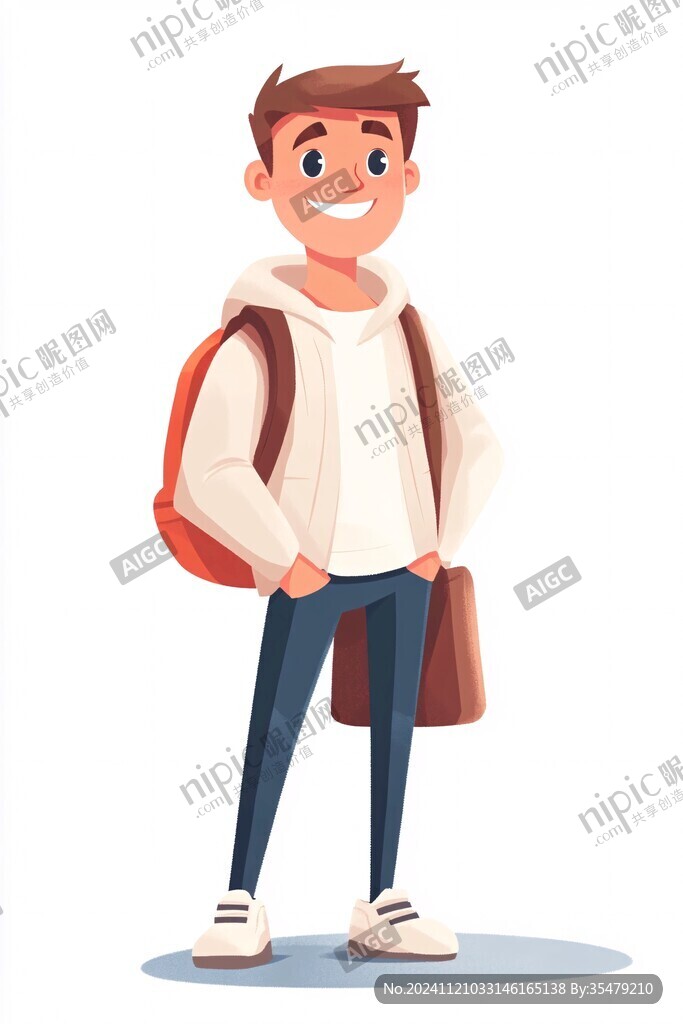 卡通男大学生插画