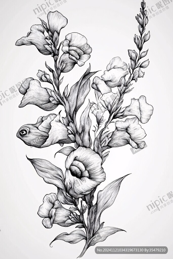 手绘鸟尾花