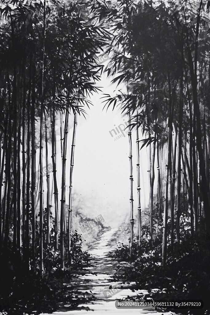 黑白竹林书房装饰画