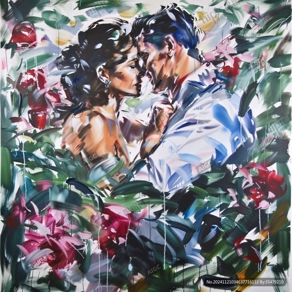 羞涩爱情现代油画