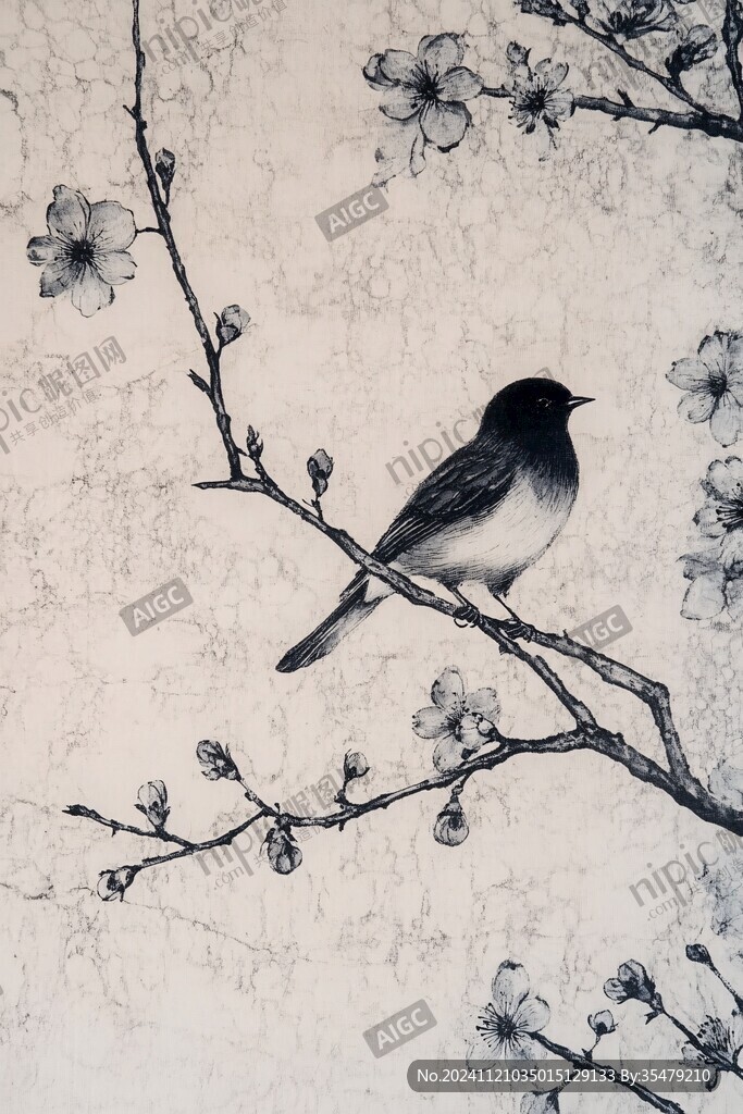 梅花飞鸟装饰画
