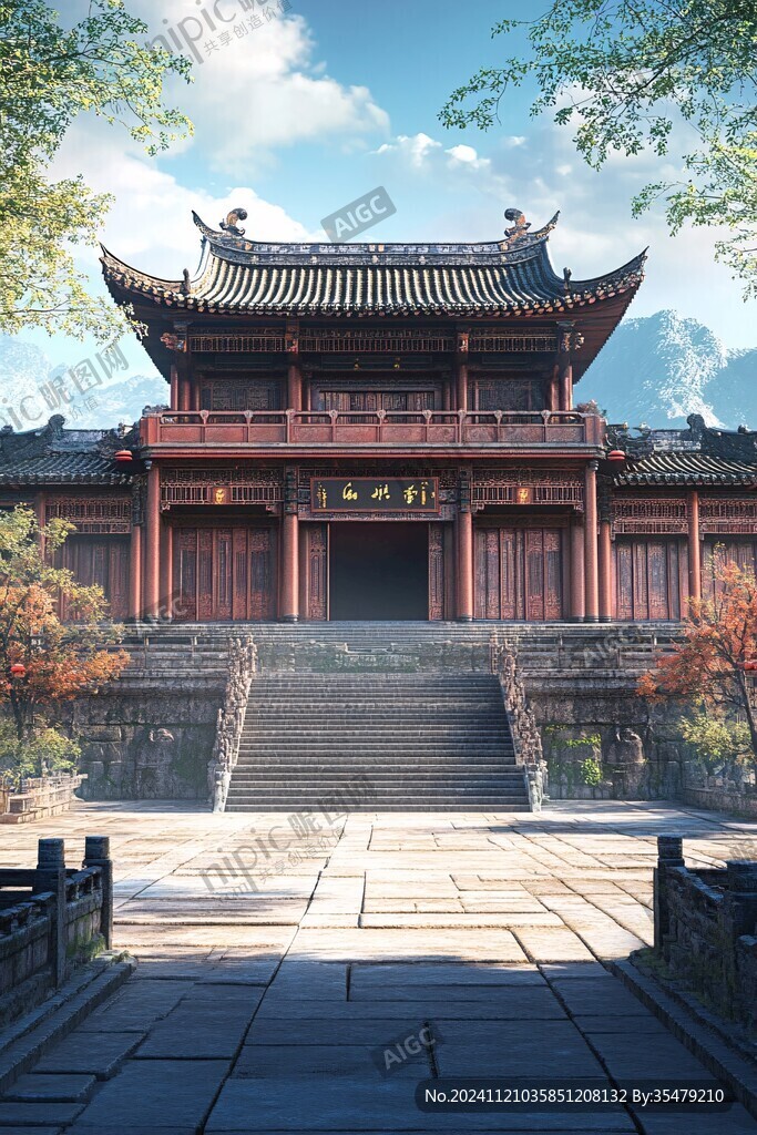 竖版新中式古建筑
