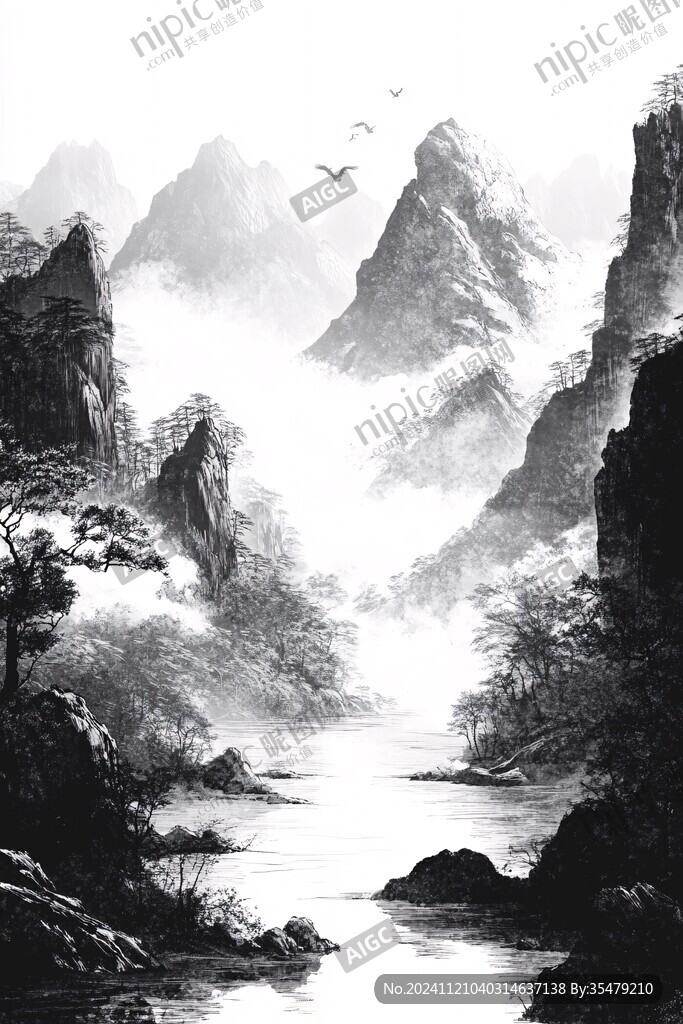 水墨数字画工笔山水
