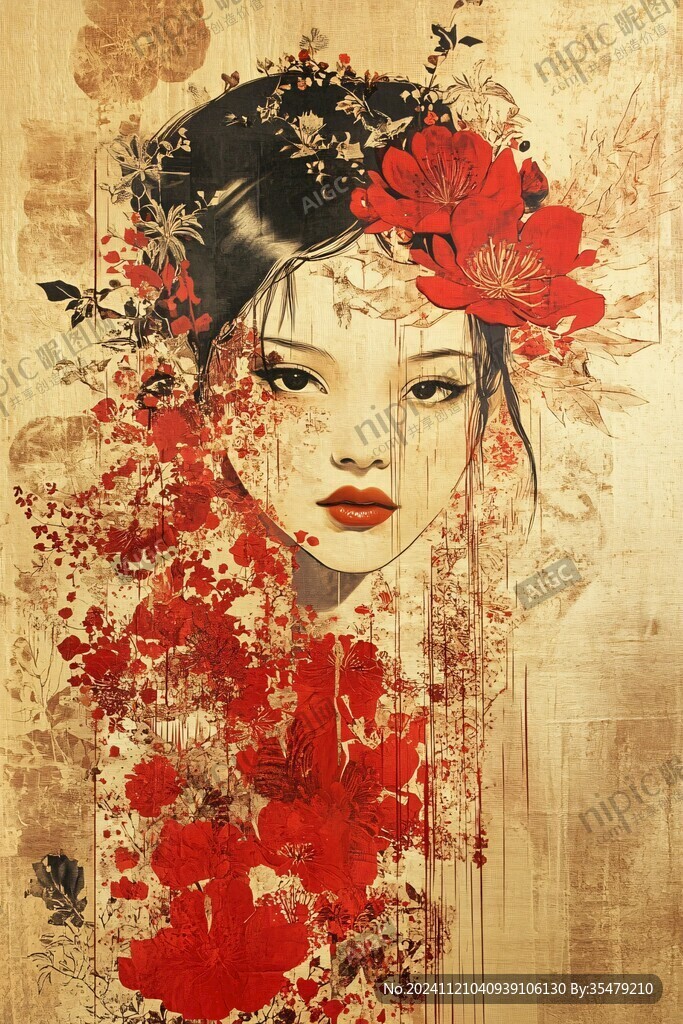 复古美女工笔画