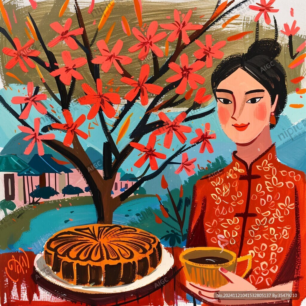 美女插画月饼