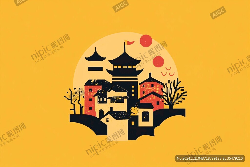 毫州建筑插画剪影