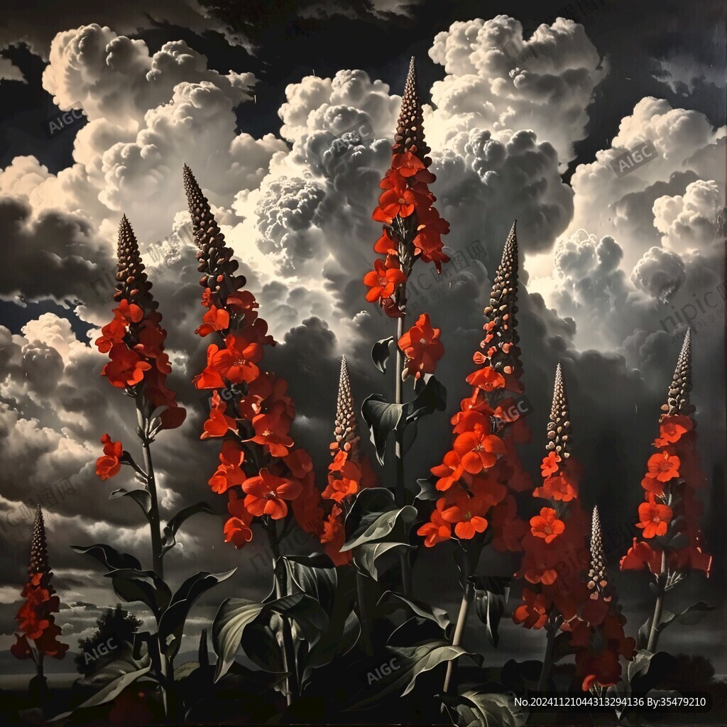蓝天白云鲜花油画