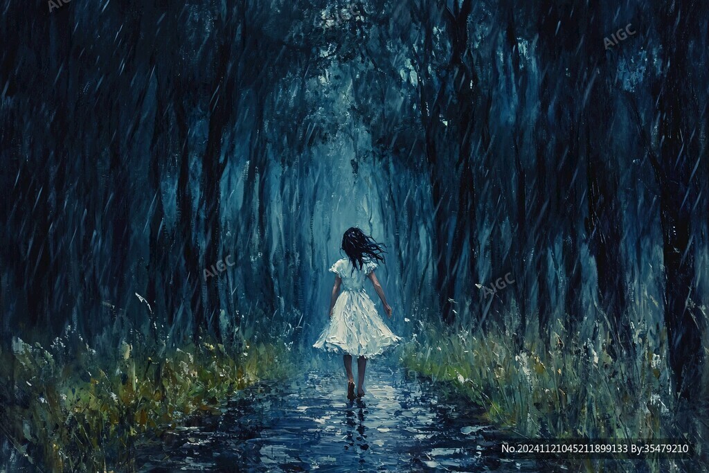 走在暴雨里的女人