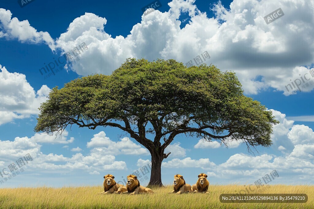 蓝天白云绿茵茵大树