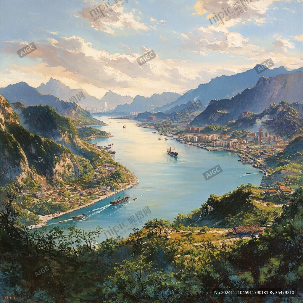千岛湖风景油画