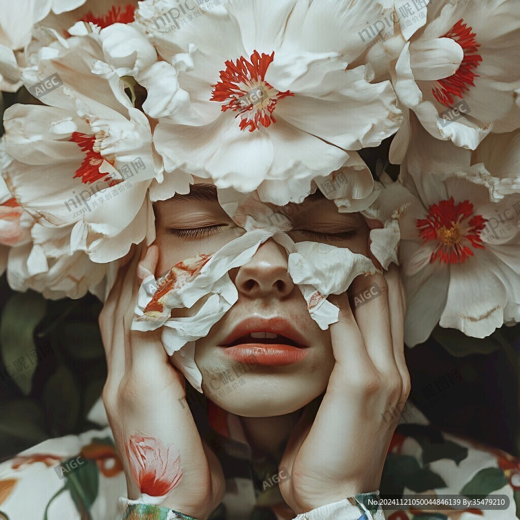 鲜花遮挡脸部