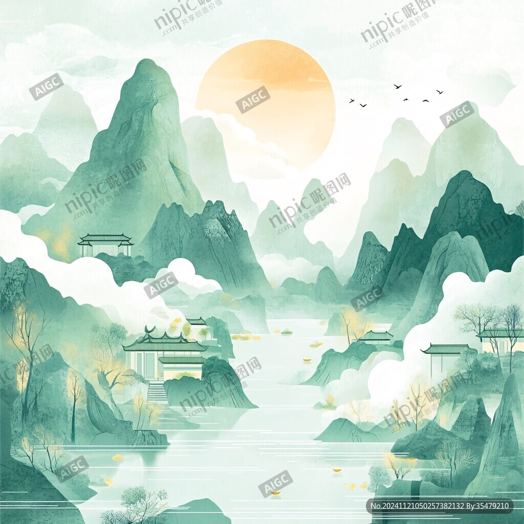 山水仙景插画