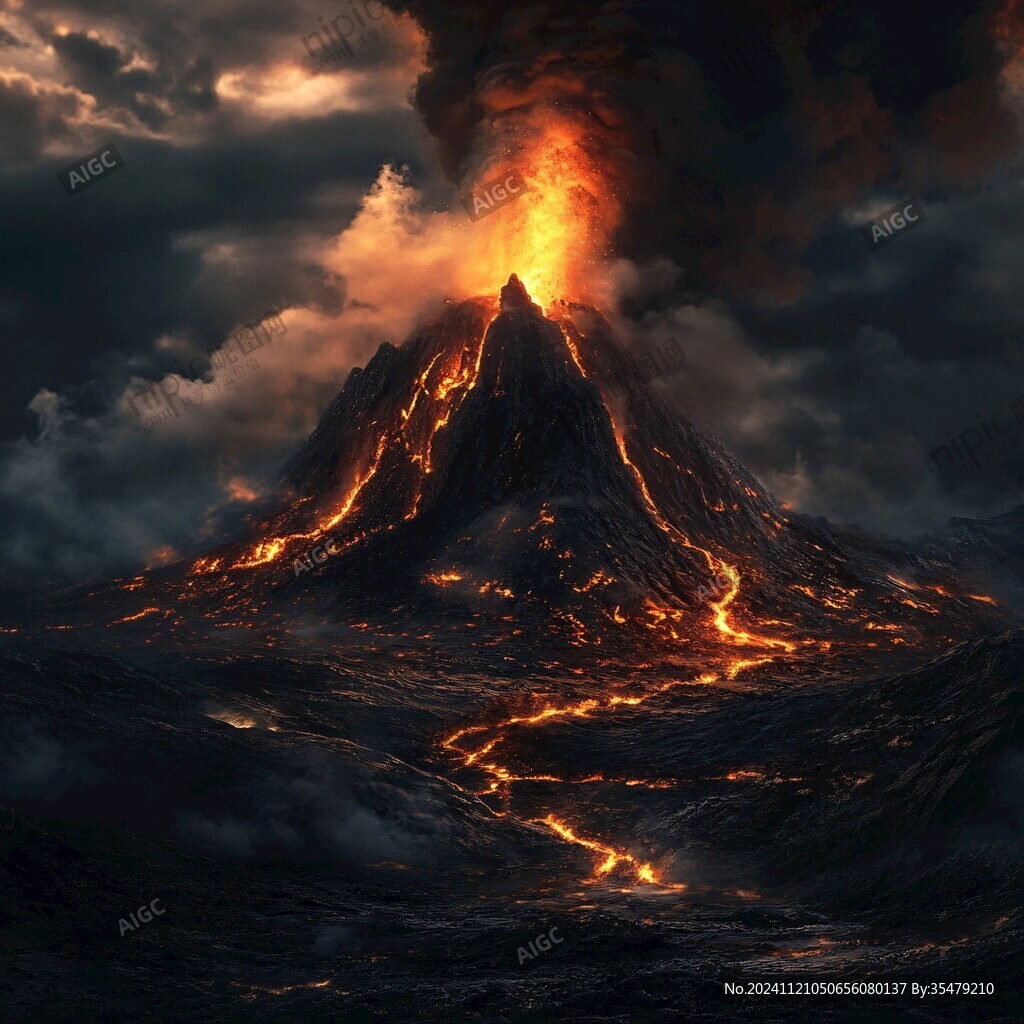 火山竖画幅