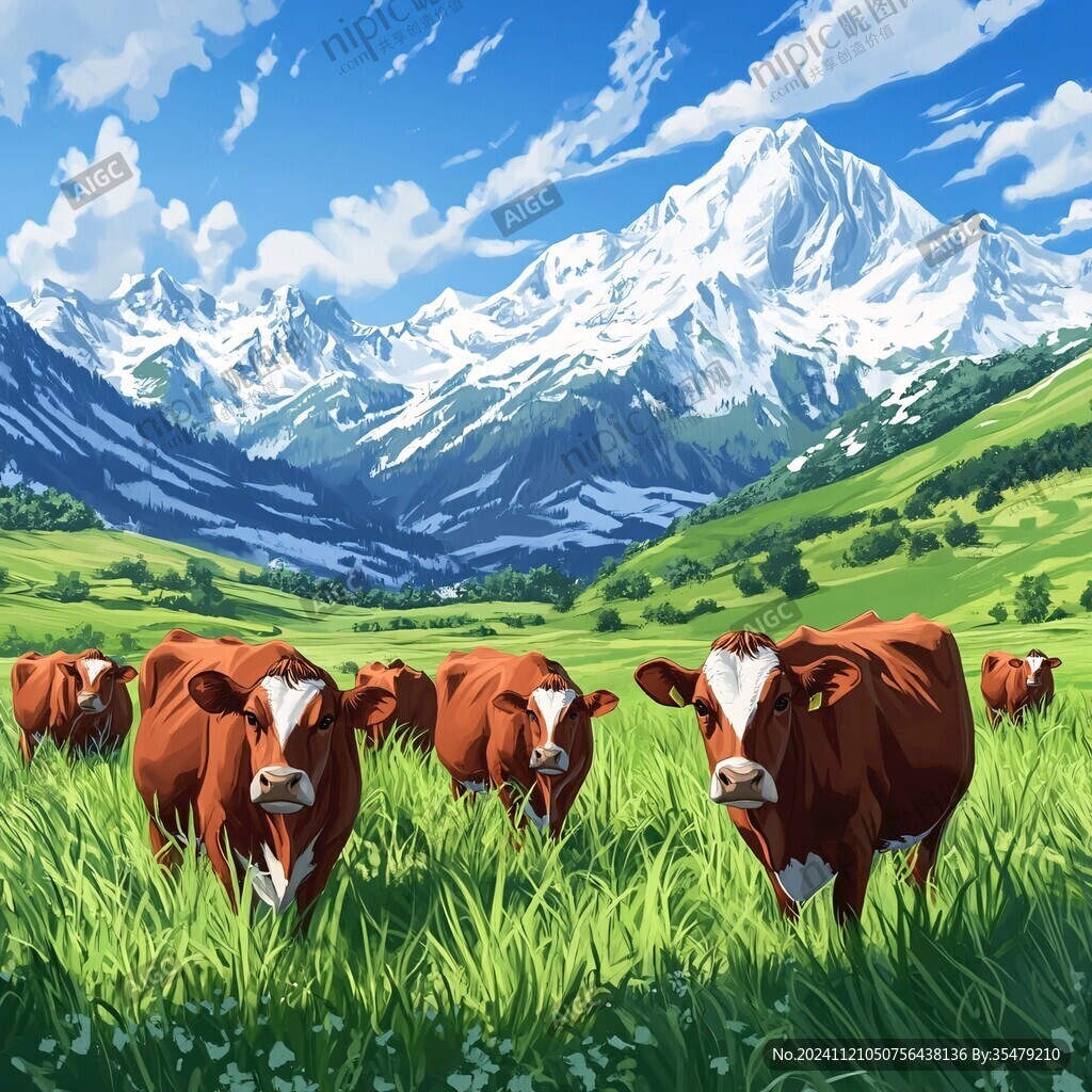 山峦草地牛