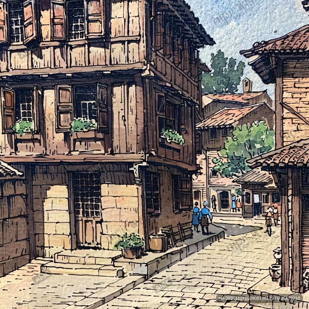 古街水彩画