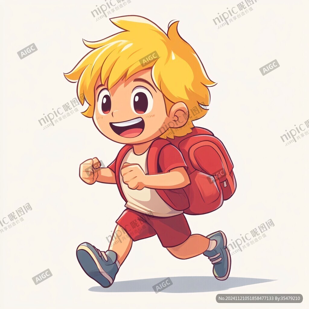 背着书包奔跑的小男孩