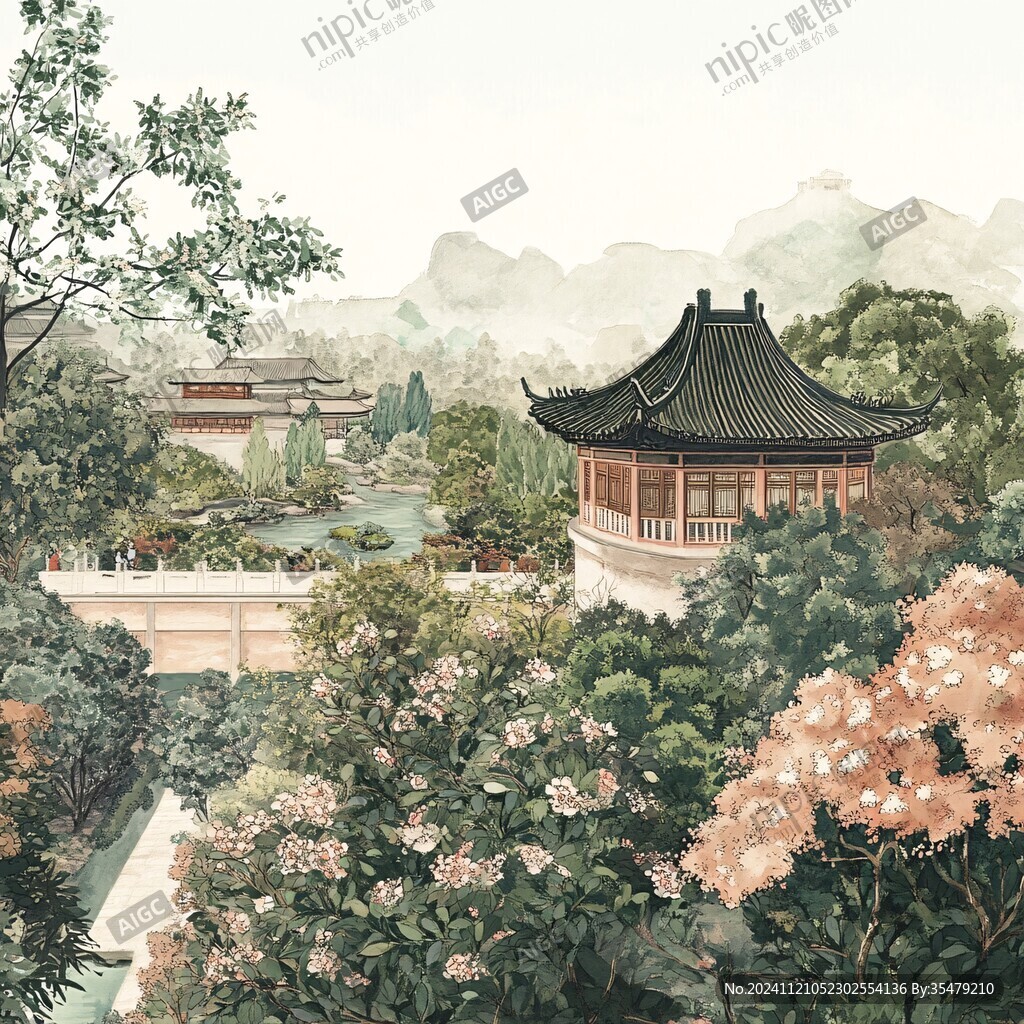 插画爱晚亭