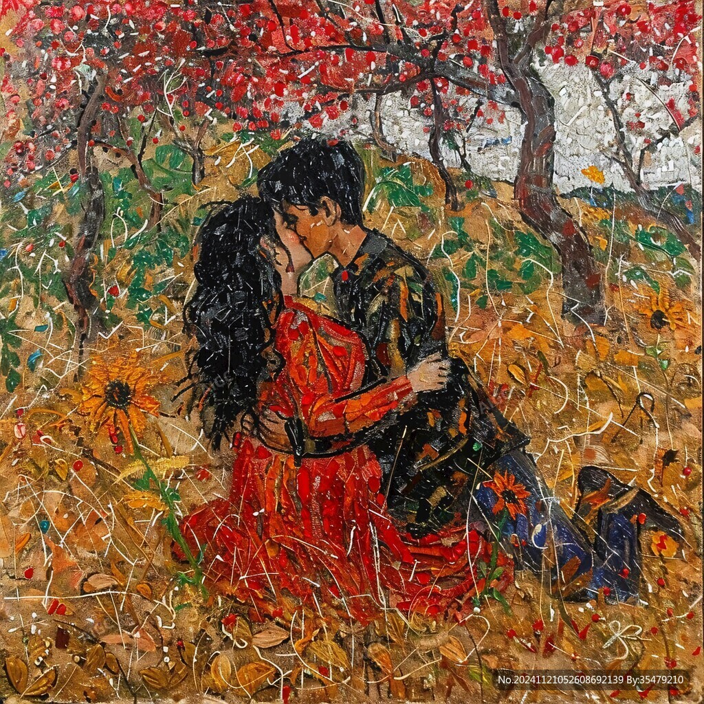 羞涩爱情现代油画
