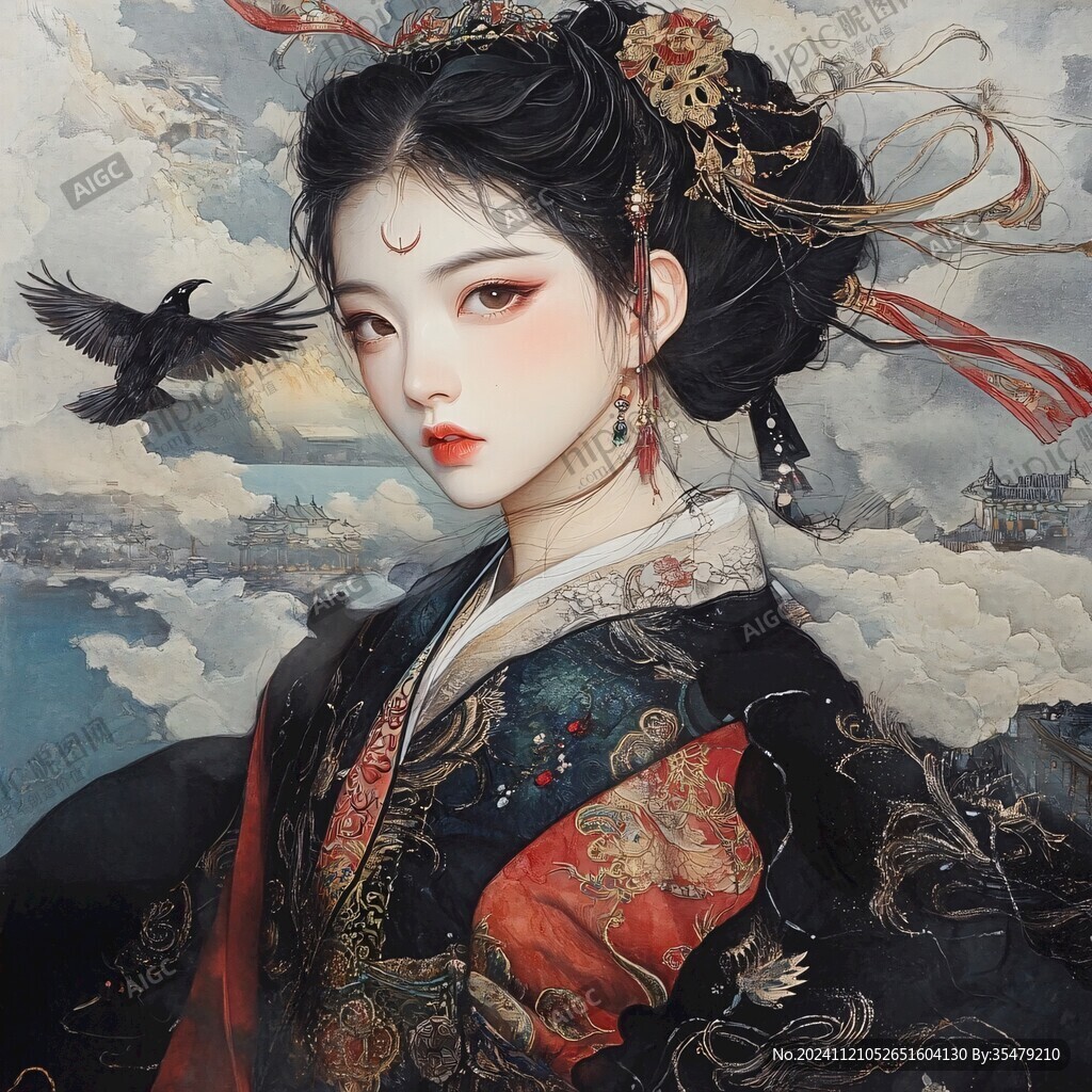 古风美女头像插画封面