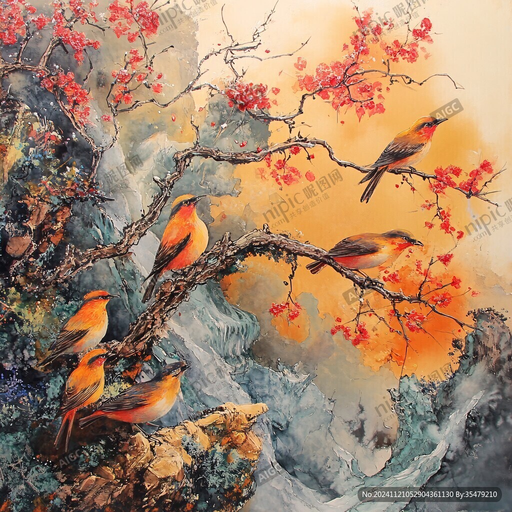喜登枝头装饰画背景墙