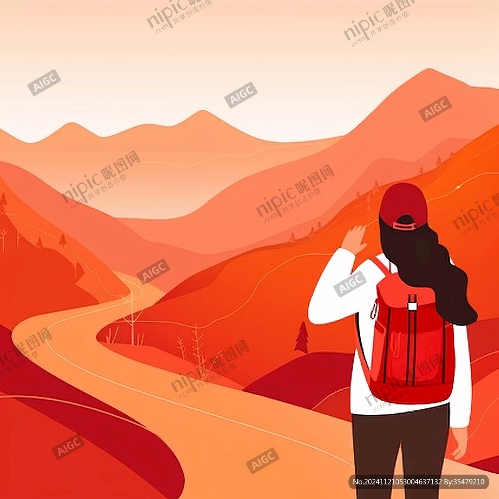 背包旅行扁平风插画