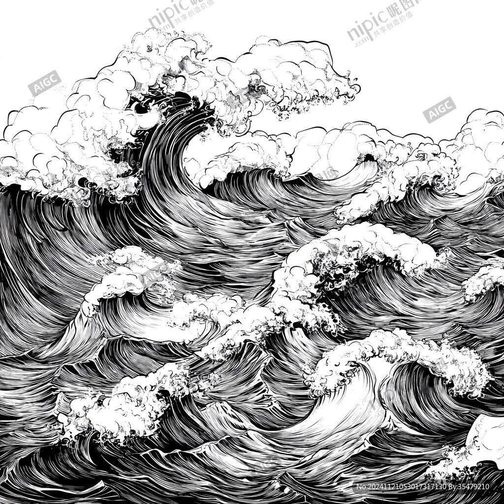 工笔手绘海浪