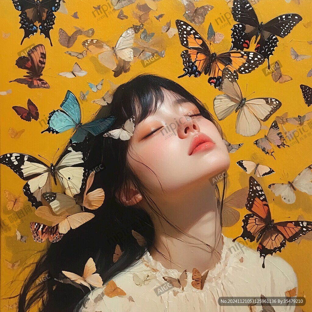 插画女孩与蝶
