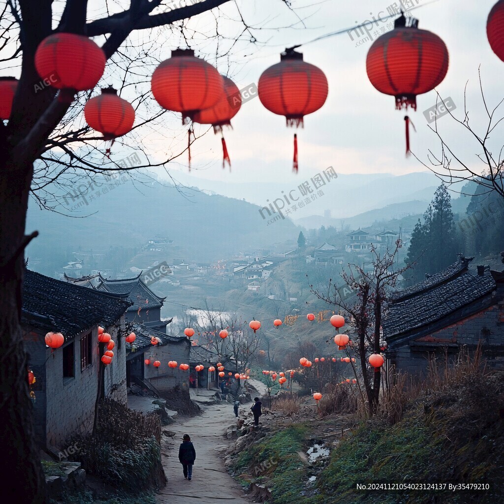 村口的红灯笼