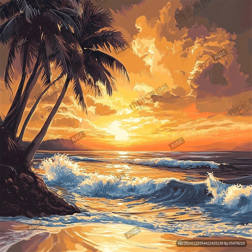 海边落日插画
