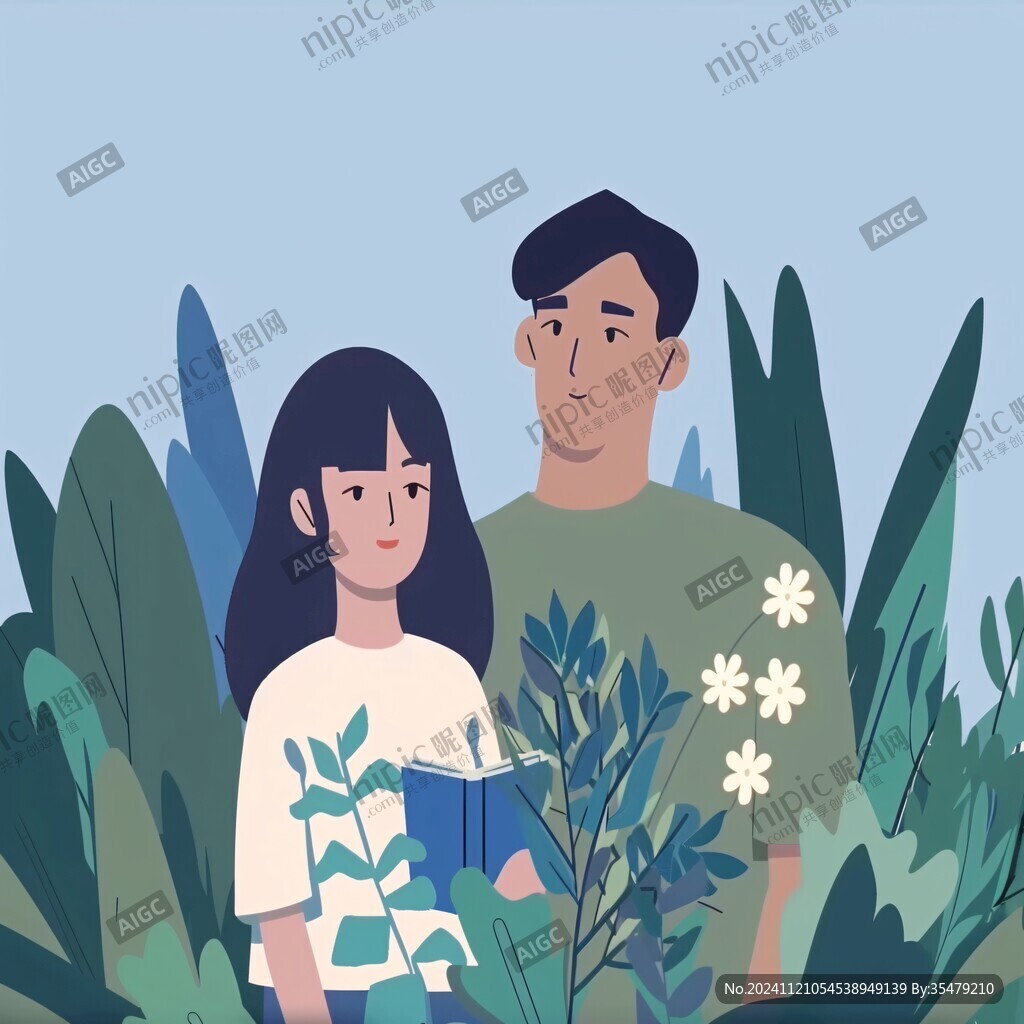 花园情侣插画