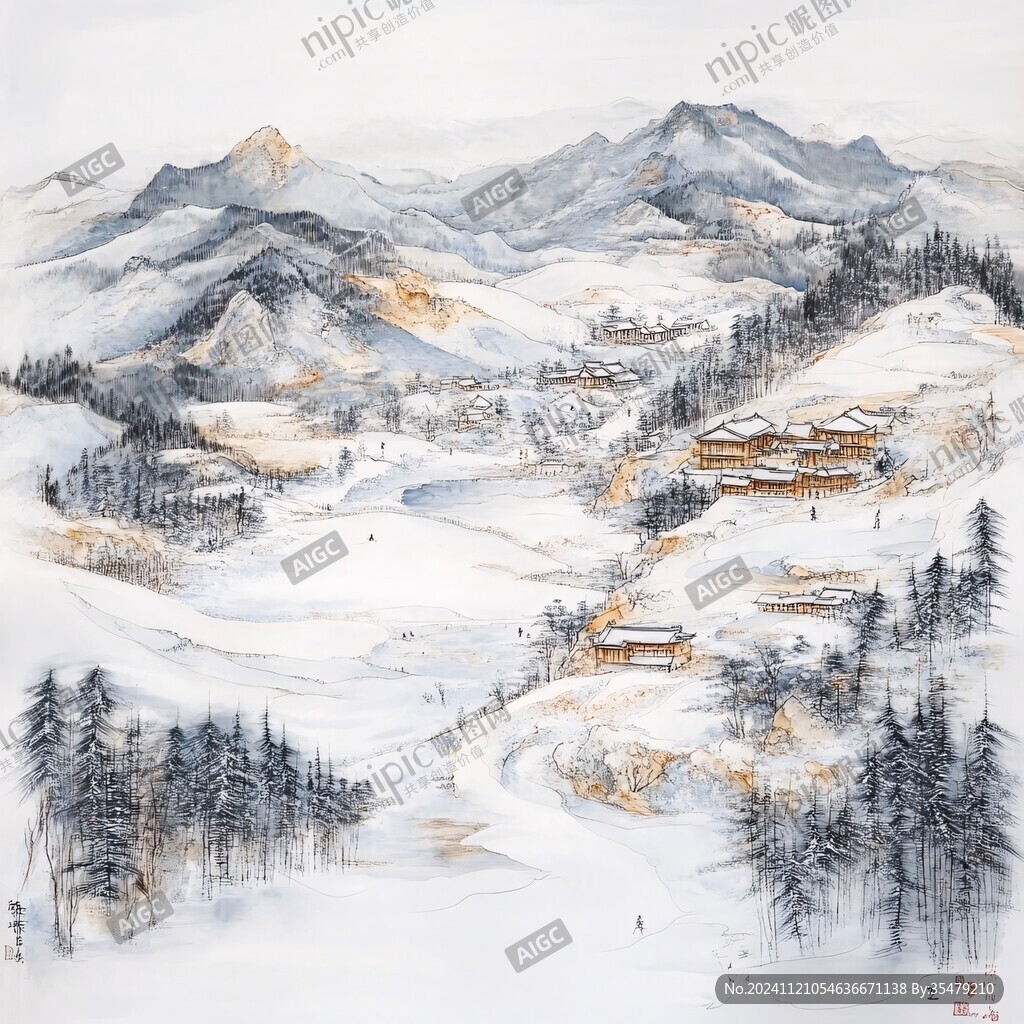 粉彩雪景图