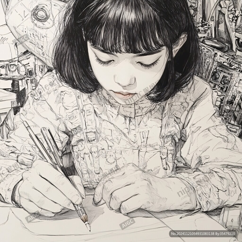女孩试卷手绘