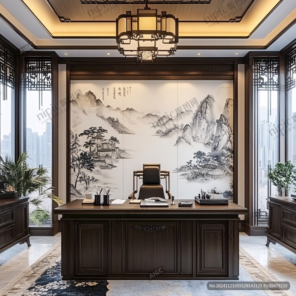 书房茶室前台壁画