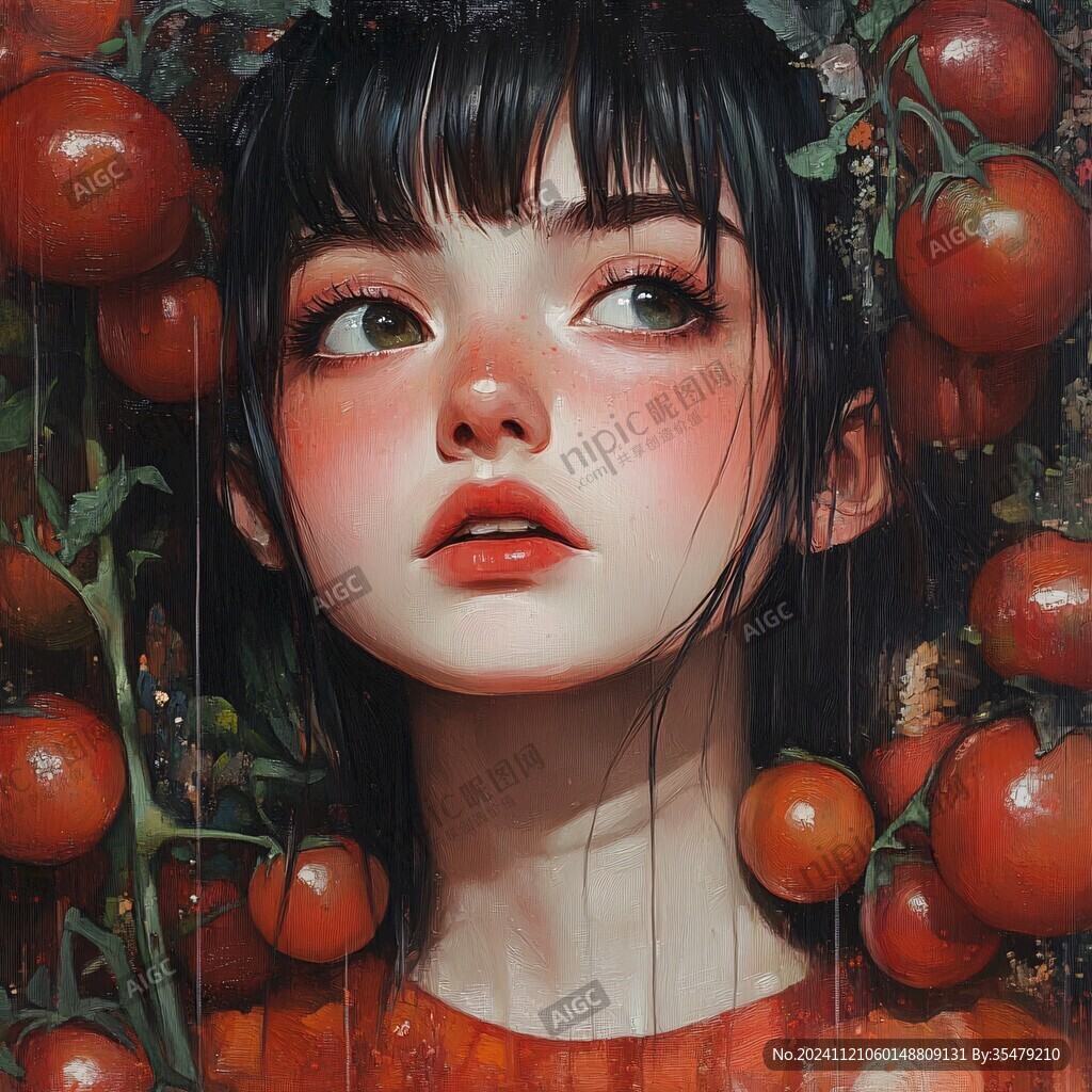 手绘枸杞女孩