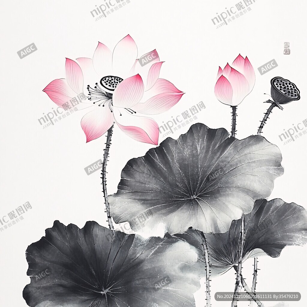 工笔画荷花书画