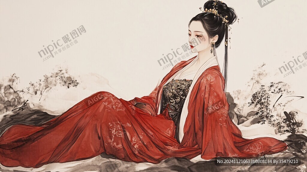 红衣少女设计古风