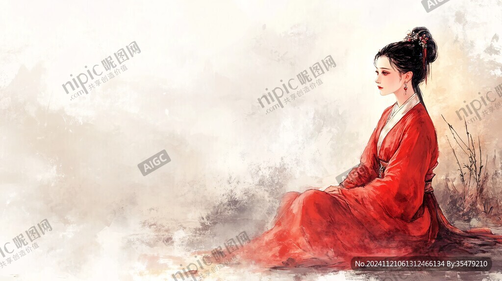 红衣少女设计古风