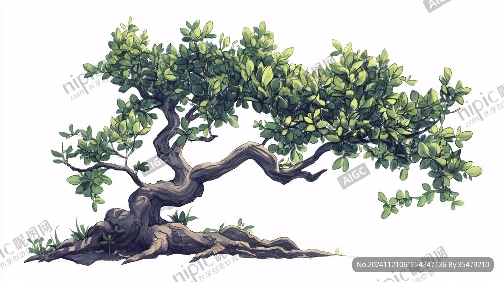 手绘榕树