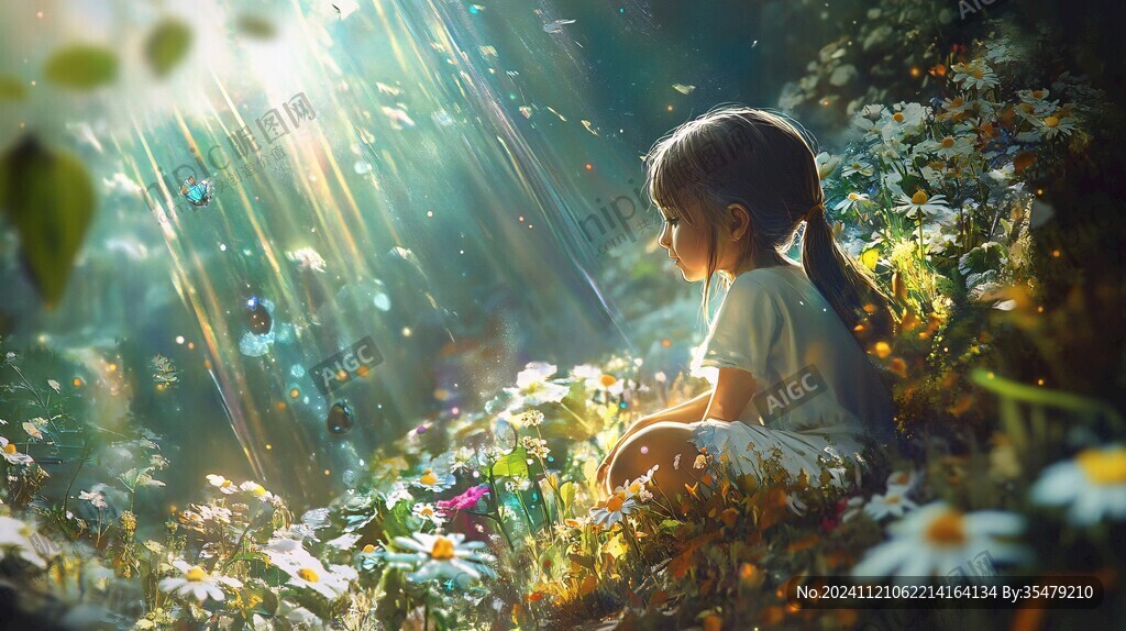 百花丛中的小女孩
