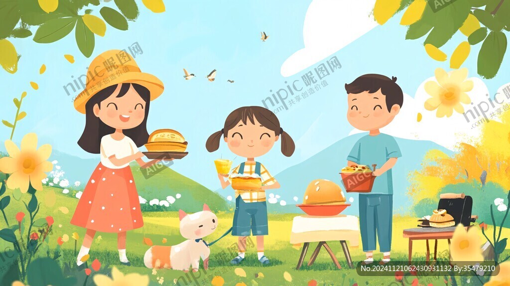 郊外野餐插画
