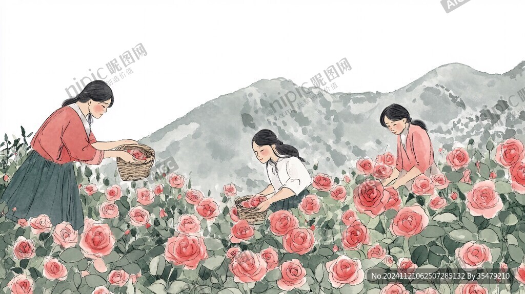 摘刺梨的女孩插画