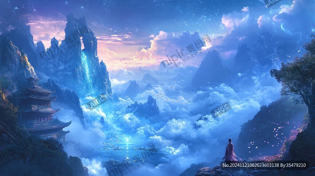 天界晓钟风景插画