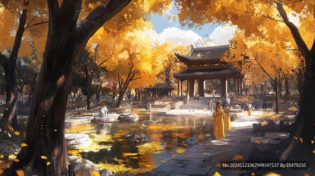 皇宫银杏插画