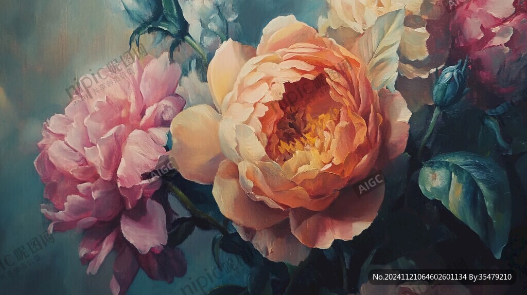 油画牡丹花