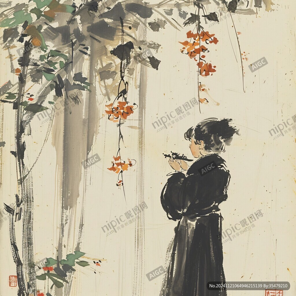 仕女赏花