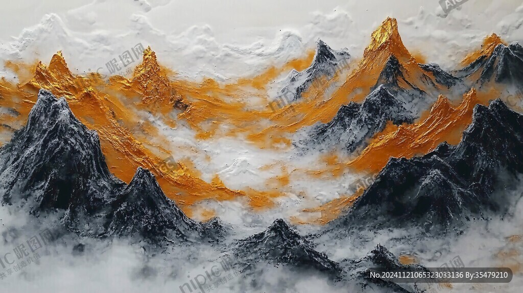 金色水墨群山背景墙