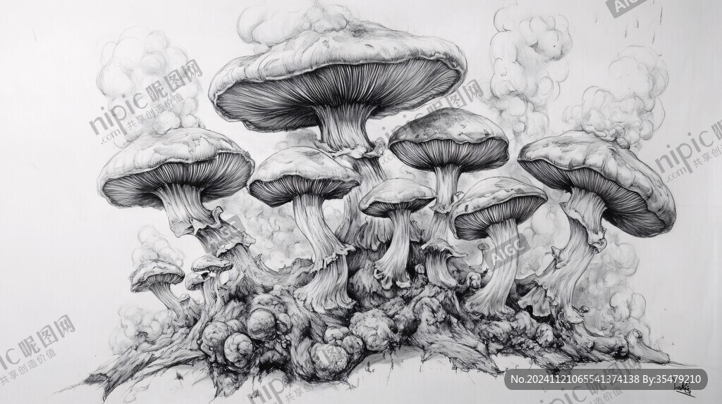 蘑菇素描铜版画