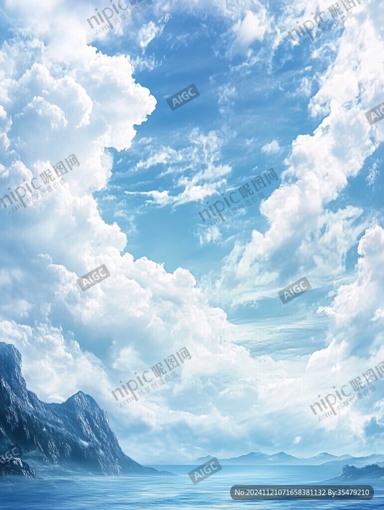 手绘蓝天大海